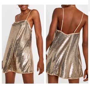 Free People Time to Shine Gold Sequin Slip M